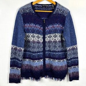 Valerie Stephens Women Full Zip Cardigan Wool Sweater Sz M Fair Isle  Breathable
